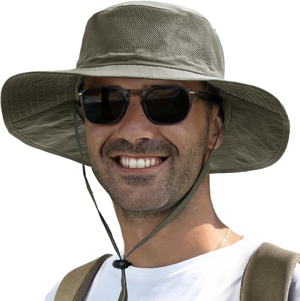 FURTALK UPF50+ Sun Hats for Men, Wide Brim Fishing Hat, Breathable Sun Protection Mesh Sun Hat for Gardening Hiking