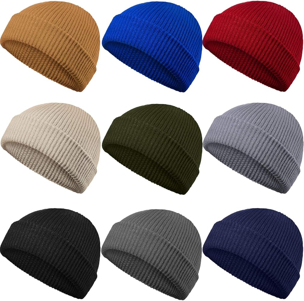 Geyoga 9 Pieces Winter Beanie Hats Trawler Short Beanie Watch Hat Warm Knit Fisherman Skull Cap for Men Women, 9 Colors