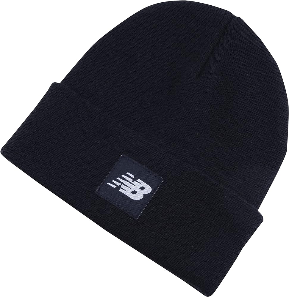 New Balance Men's and Women's Woven NB Logo Cuffed Knit Beanie, Fall Winter Lifestyle Wear, One Size Fits Most