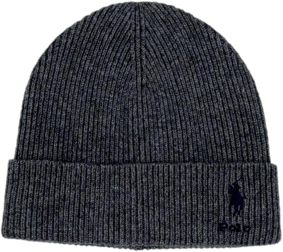 POLO RALPH LAUREN Men's Pony Ribbed Cuff Beanie Hat, Darkgrey BluePony