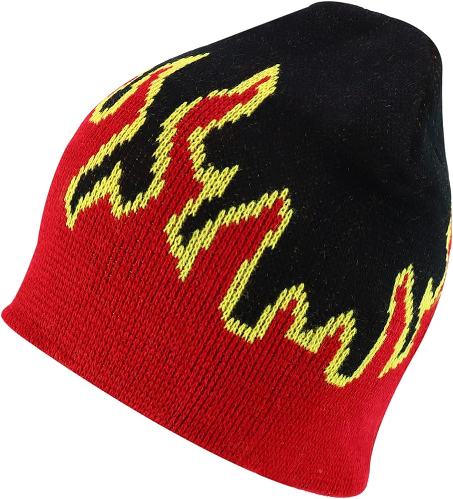 100% Acrylic Fire Flame Pattern Short Knitted Beanie Hat