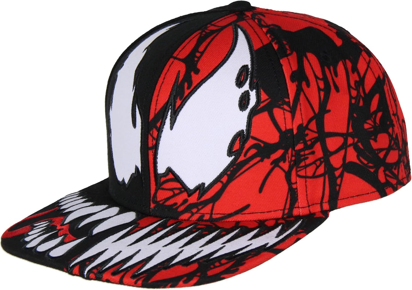 Marvel Comics Adult Venom Carnage Split Face Embroidered Flat Bill Snapback Hat for Men and Women