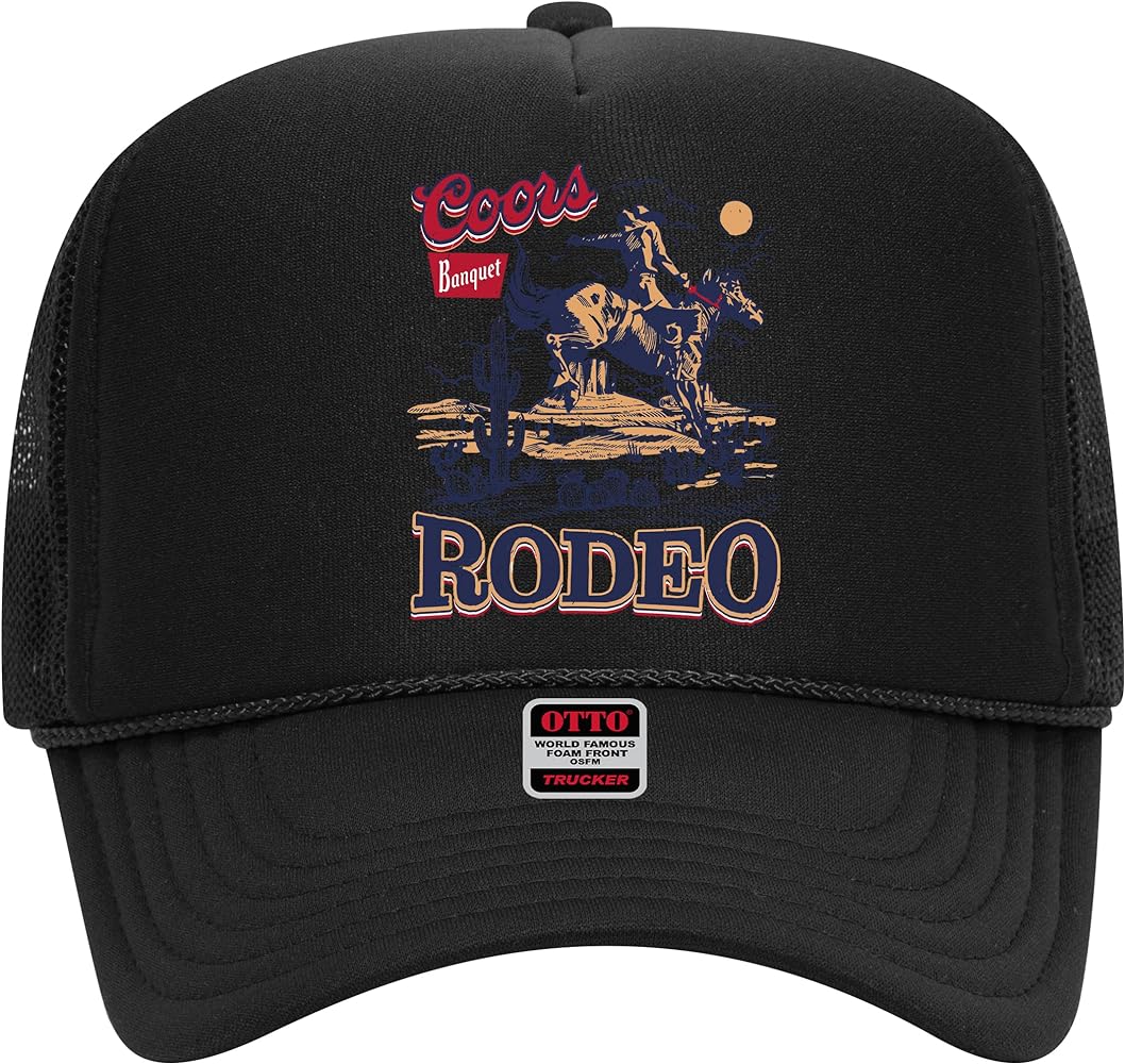 The Banquet Rodeo Trucker Hat - Premium Snapback for Men and Women - Cowgirl Western Beer Country Trendy (US, Alpha, One Size, Black)