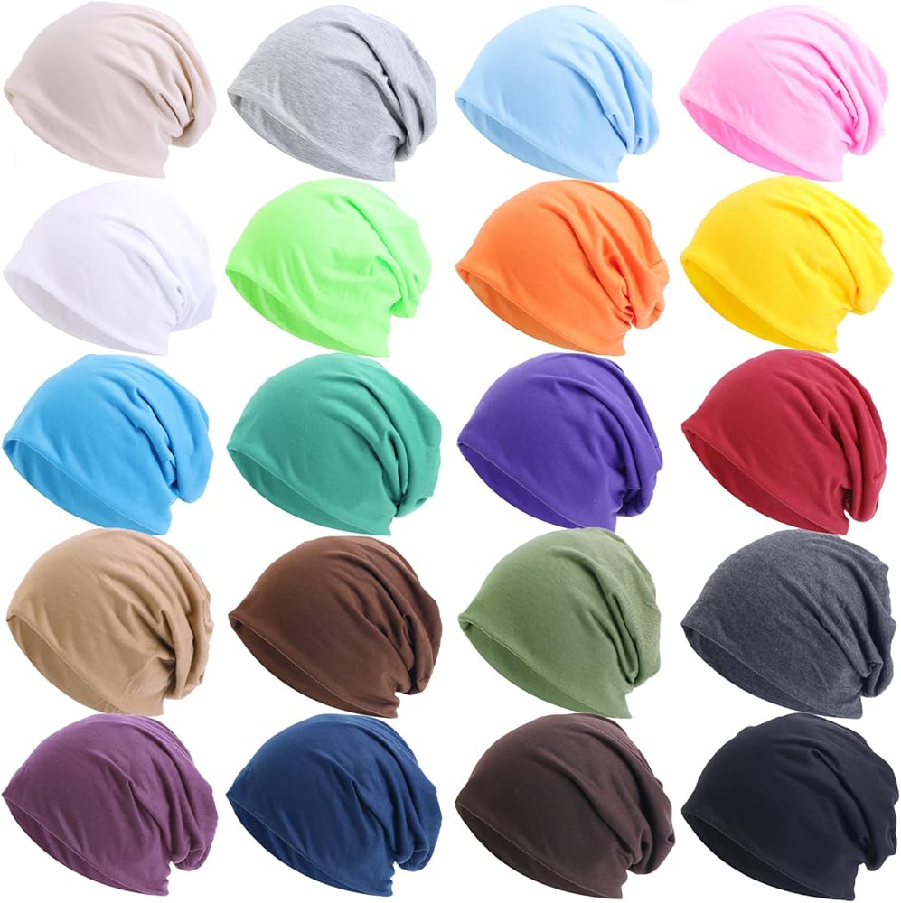 20pcs Unisex Beanie Hats for Men Women Slouchy Beanie Hip-Hop Caps Lighweight Soft Skull Caps for Chemo Sleep Solid Color