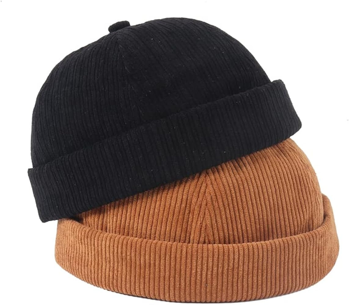 Unisex Brimless Sailor Fisherman Leon Hat Corduroy Rolled Cuff Harbour No Visor Miki Skull Docker Beanie Cap