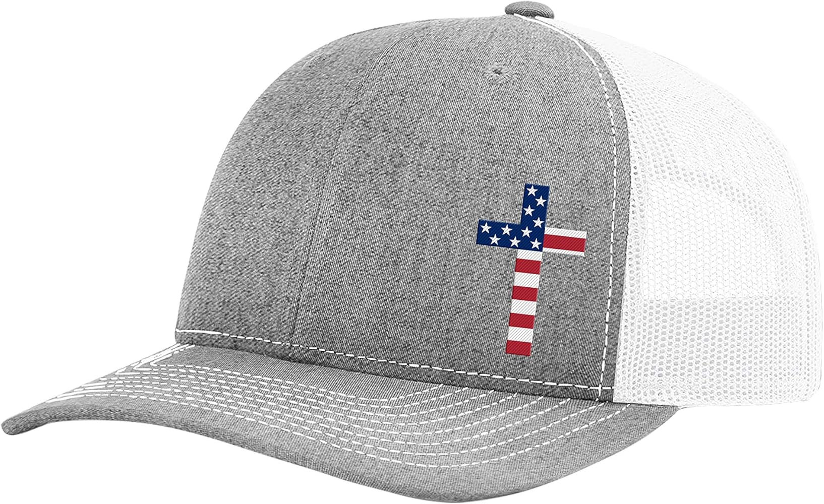 Men's Christian American Flag Filled Cross Jesus Patriotic Embroidered Mesh Back Trucker Hat