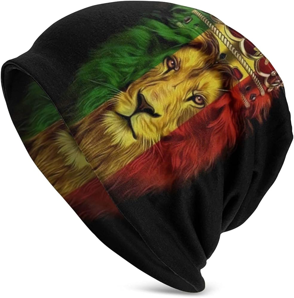 Jamaican Rasta Reggae Judah Lion Beanie Hat for Men/Women Slouchy Beanie Ski Skull Cap Winter Thin Stretch Acrylic Knit Hat