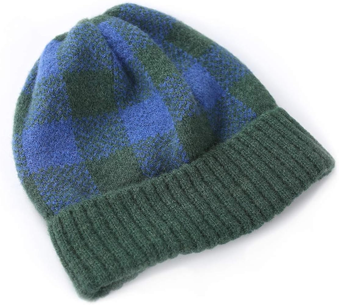 Unisex Buffalo Stretch Slouchy Plaid Beanie for Women/Men Winter Warm Soft Checkered Ski Hats Knitted Skull Caps