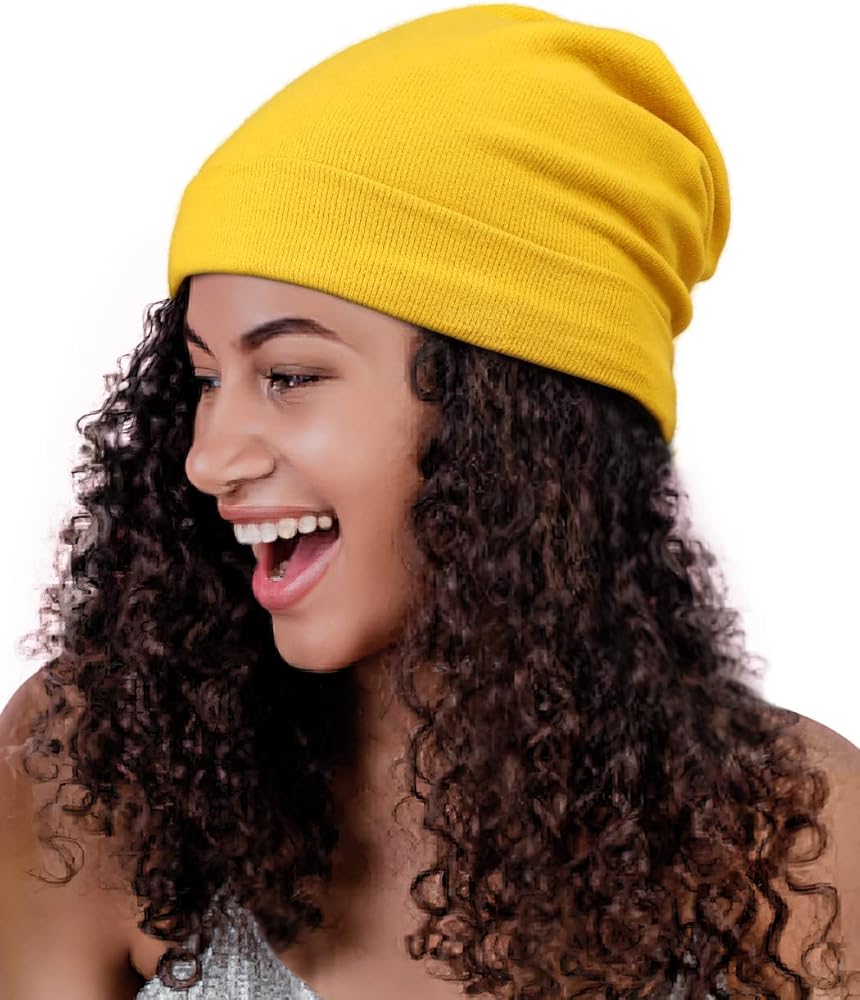 Satin Lined Skull Cap Slouchy Beanie Warm Knit Hat for Locs, Curls