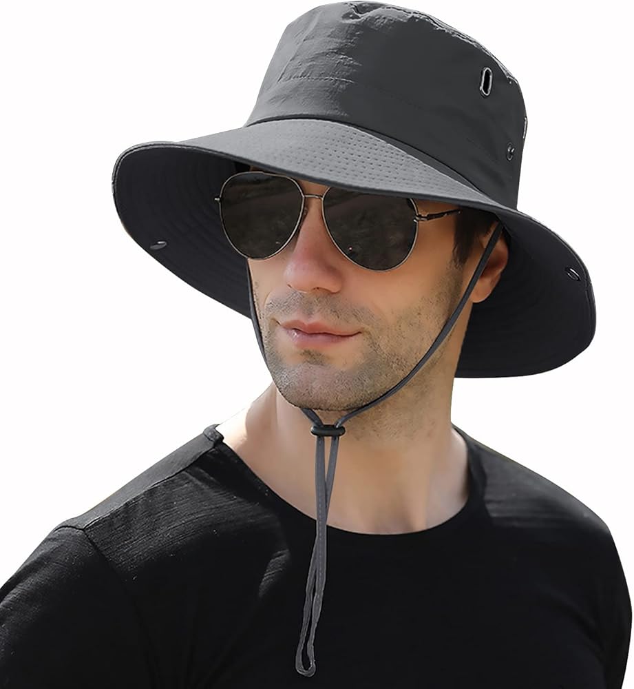 Muryobao Men Sun Hat Summer Wide Brim UPF 50+ Breathable Boonie Hats Waterproof Foldable Safari Cap