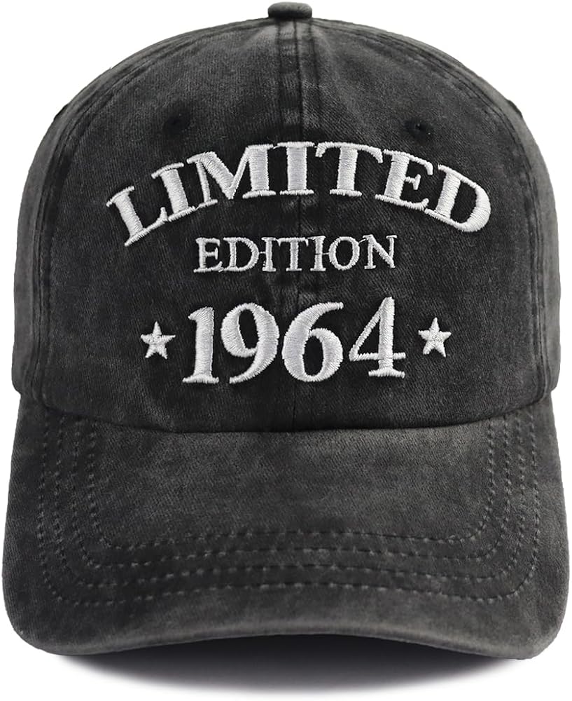 60th Birthday Gifts for Women Men, Vintage 1964 Limited Edition Hats, Embroidered Adjustable Cotton Baseball Cap