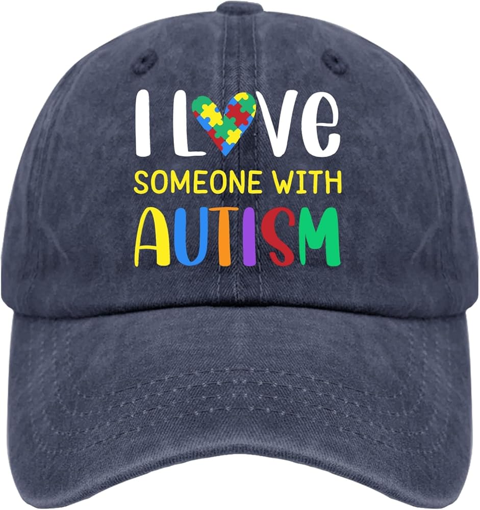 I Love Someone with Autism Golf Hat Vintage Hat Navy Blue Womens Baseball Hat Gifts for Dad Hiking Hats