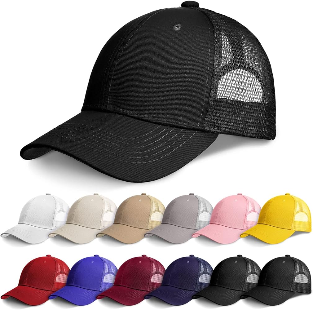 12 Pieces Mesh Baseball Hat Bulk Cotton Washed Blank Baseball Caps Adjustable Trucker Baseball Hat Snapback Golf Dad Hat Men's Professional Cap(Assorted Colors)