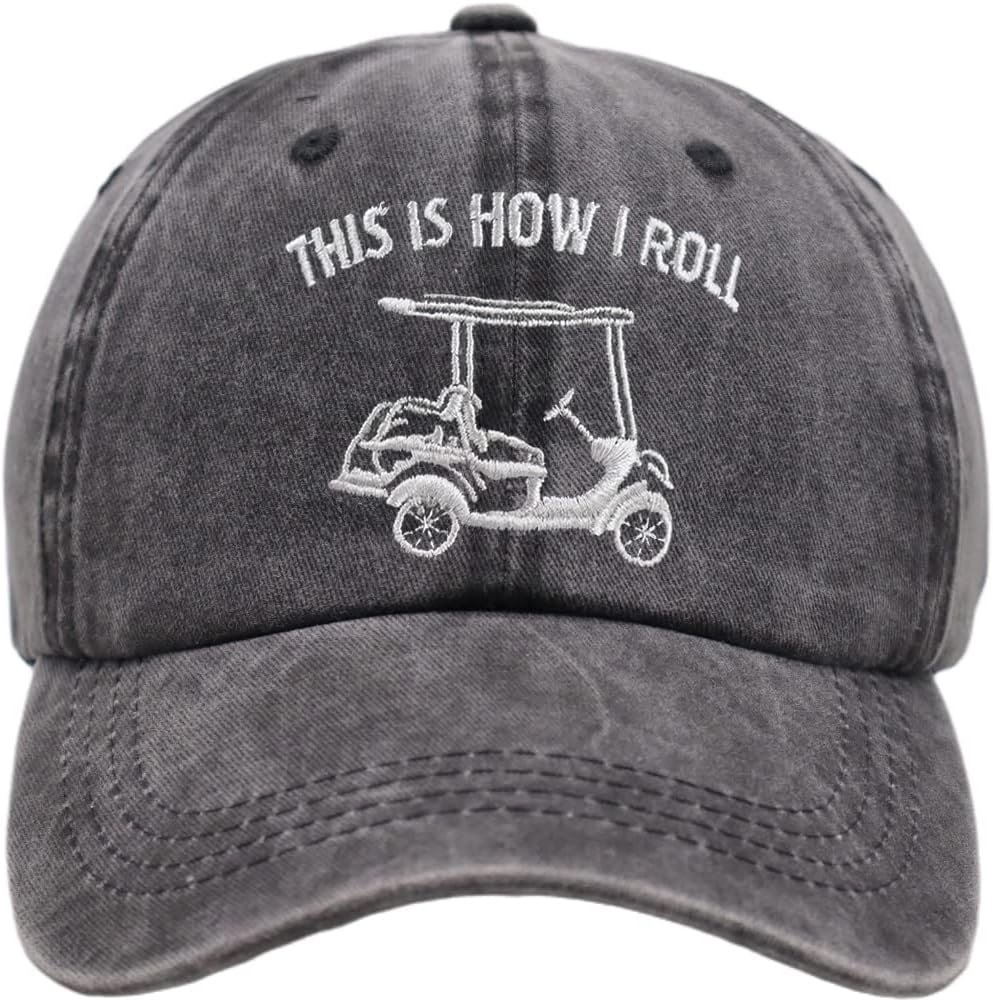 This is How I Roll Golf Cart Hat, Funny Golfers Adjustable Cotton Denim Baseball Cap for Men & Women