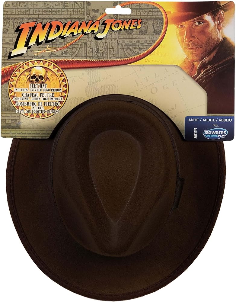 Jazwares INDIANA JONES Adult Hat - One-Size-Fits-All Felt Fedora with Brown Band and Logo Ribbon