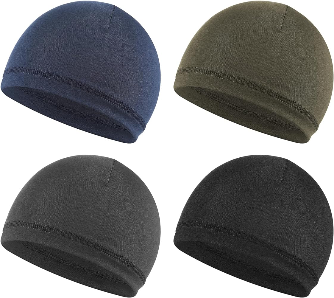 4Pcs Mens Skull Caps Soft Skull Beanie Lightweight Skull Hat Stretchy Hair Sleeping Cap Breathable Helmet Liner Multifunctional Headwear for Men Women(4 Colors)