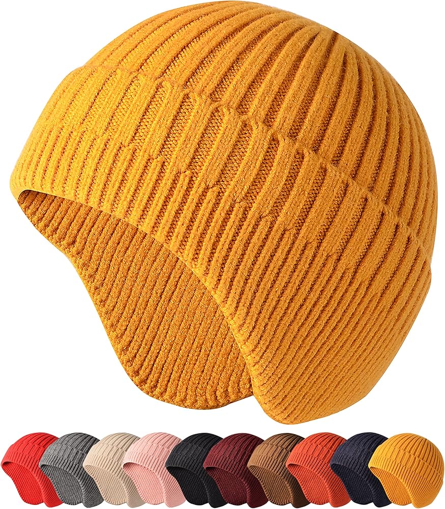 HiRui Knitted Beanie Hats Winter Hats Ear Covers for Men Women Kids Warm Slouchy