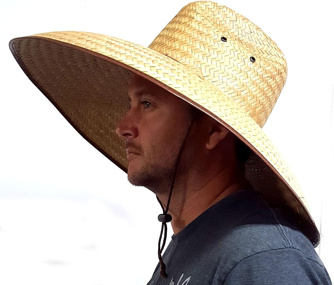 Double Weaved Hard Shell Shade Hat Large Fit Wide Brim Straw Hat Tan