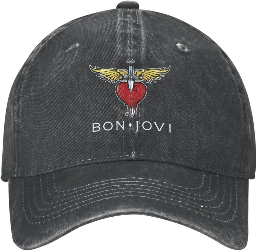 Bon Rock Band Jovi Hat Cap Unisex Vintage Adjustable Baseball Cap for Men Women Classic Low Profile Cotton Dad Hat Adult Trucker Headwear Black