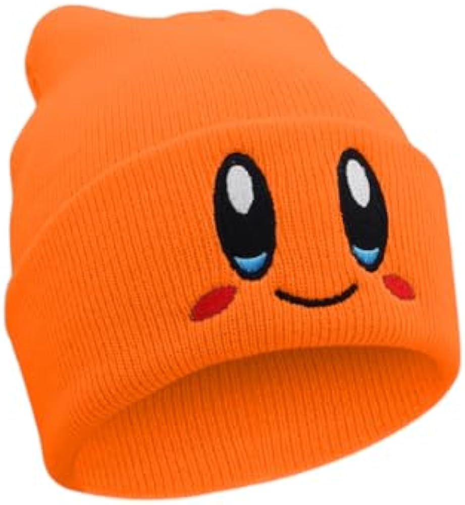 Kid-by Beanie Cute Anime Hat Kawaii Accessories Beanie Slouchy Embroided Face Knit Hats for Adult