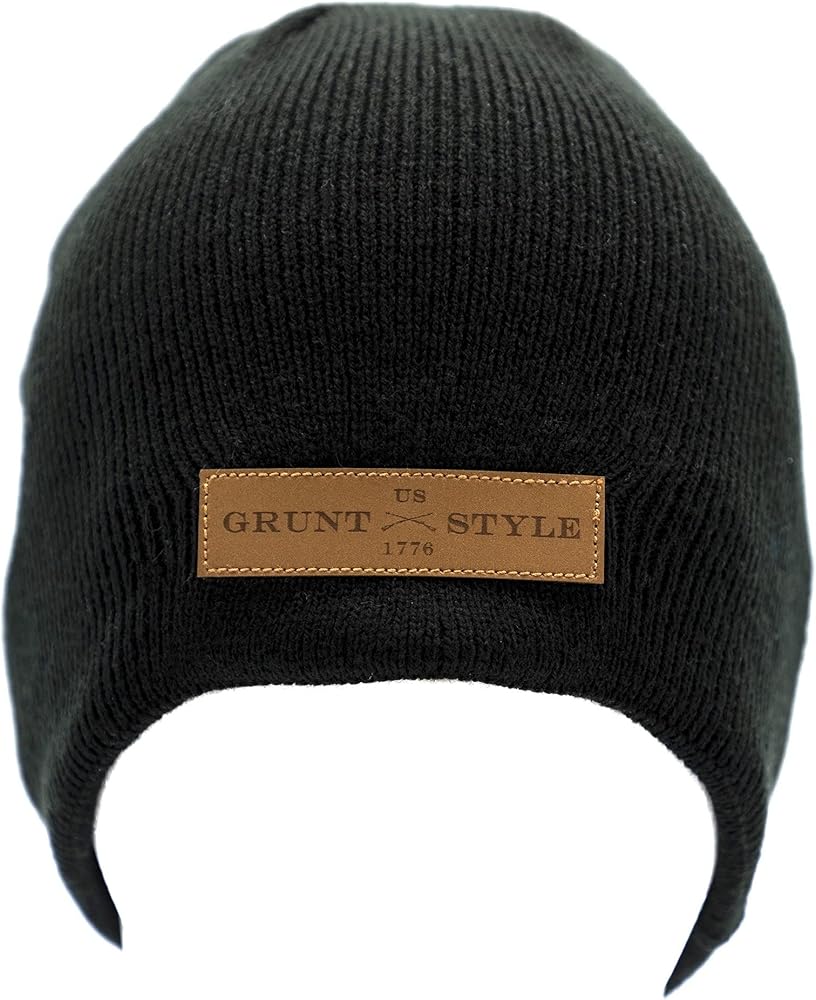 Grunt Style Leather Patch Beanie (Black, One Size)