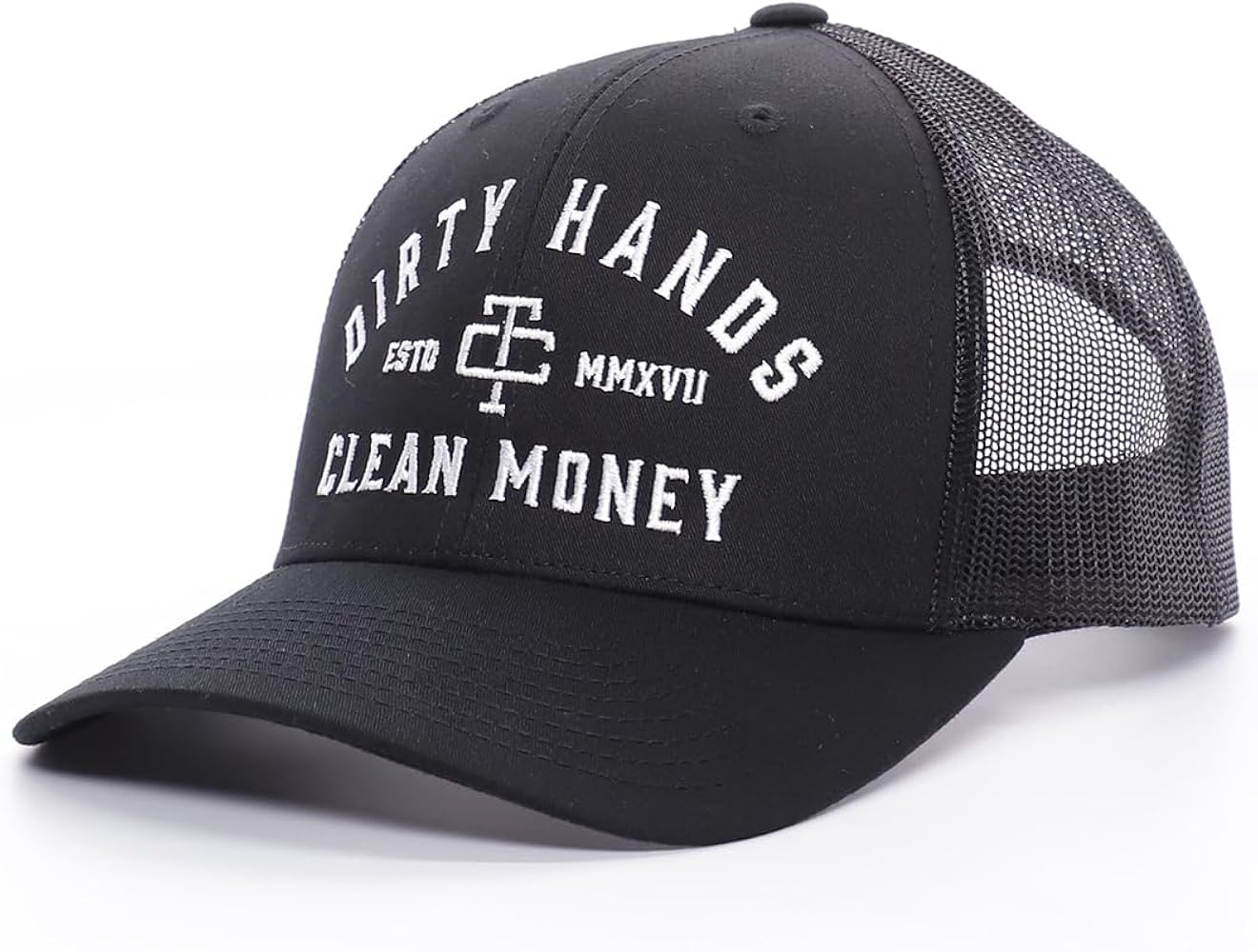 Dirty Hands Clean Money Meshback Hat - Black, Adjustable Snapback, Curved Brim, One Size Fits Most