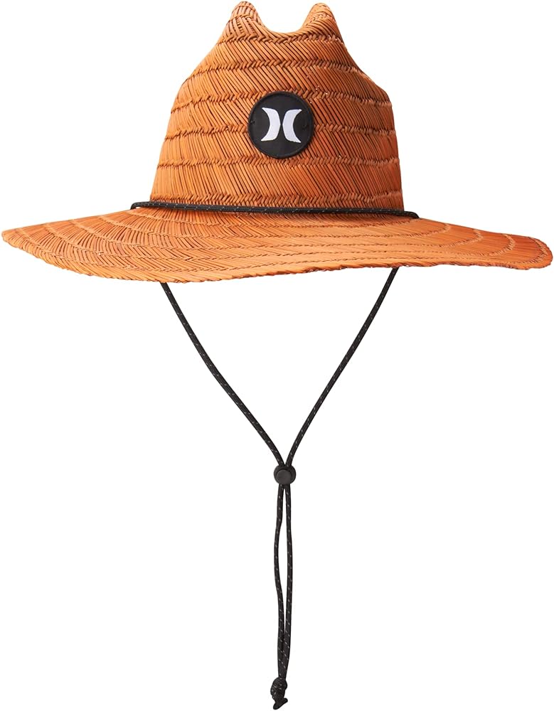 Hurley Men's Straw Hat - Weekender Medium Brim Natural Straw Sun Hat with Chin Strap