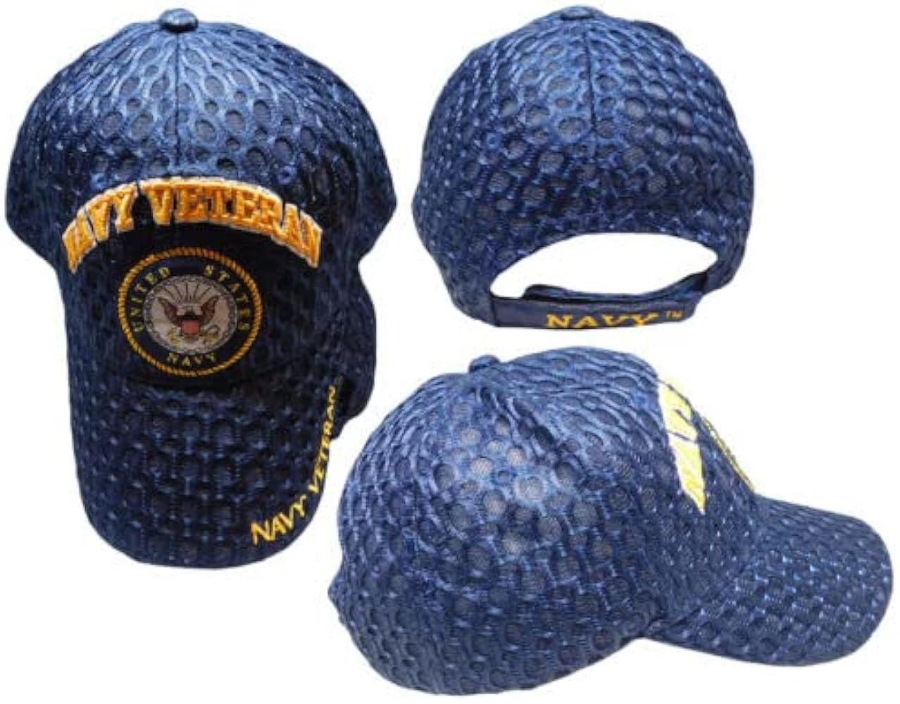 U.S. Navy USN Veteran Emblem Vet Textured Mesh Blue 3D Embroidered Cap Hat