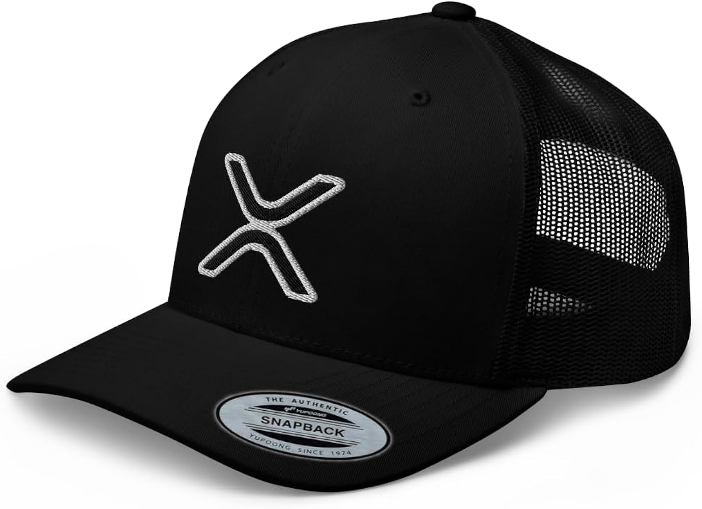 XRP Logo Trucker Hat Mid Crown Curved Bill Adjustable Crypto Cap