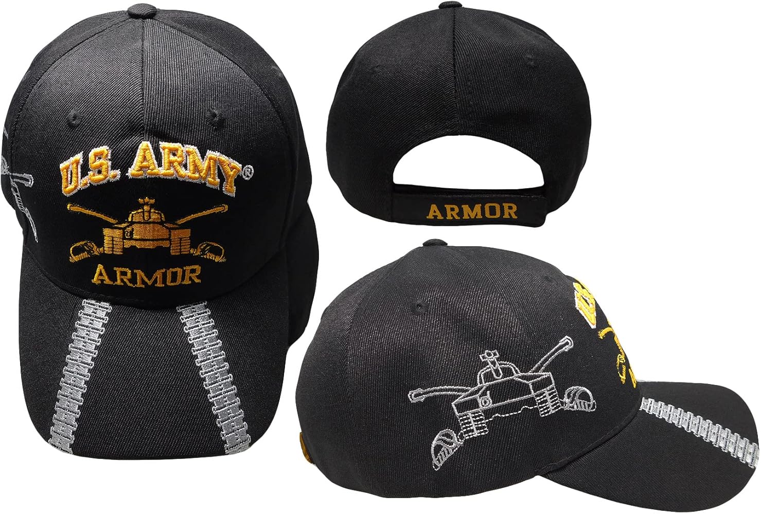 US Army Armor Tank Black Shadow Acrylic Adjustable Embroidered Cap Hat - Officially Licensed