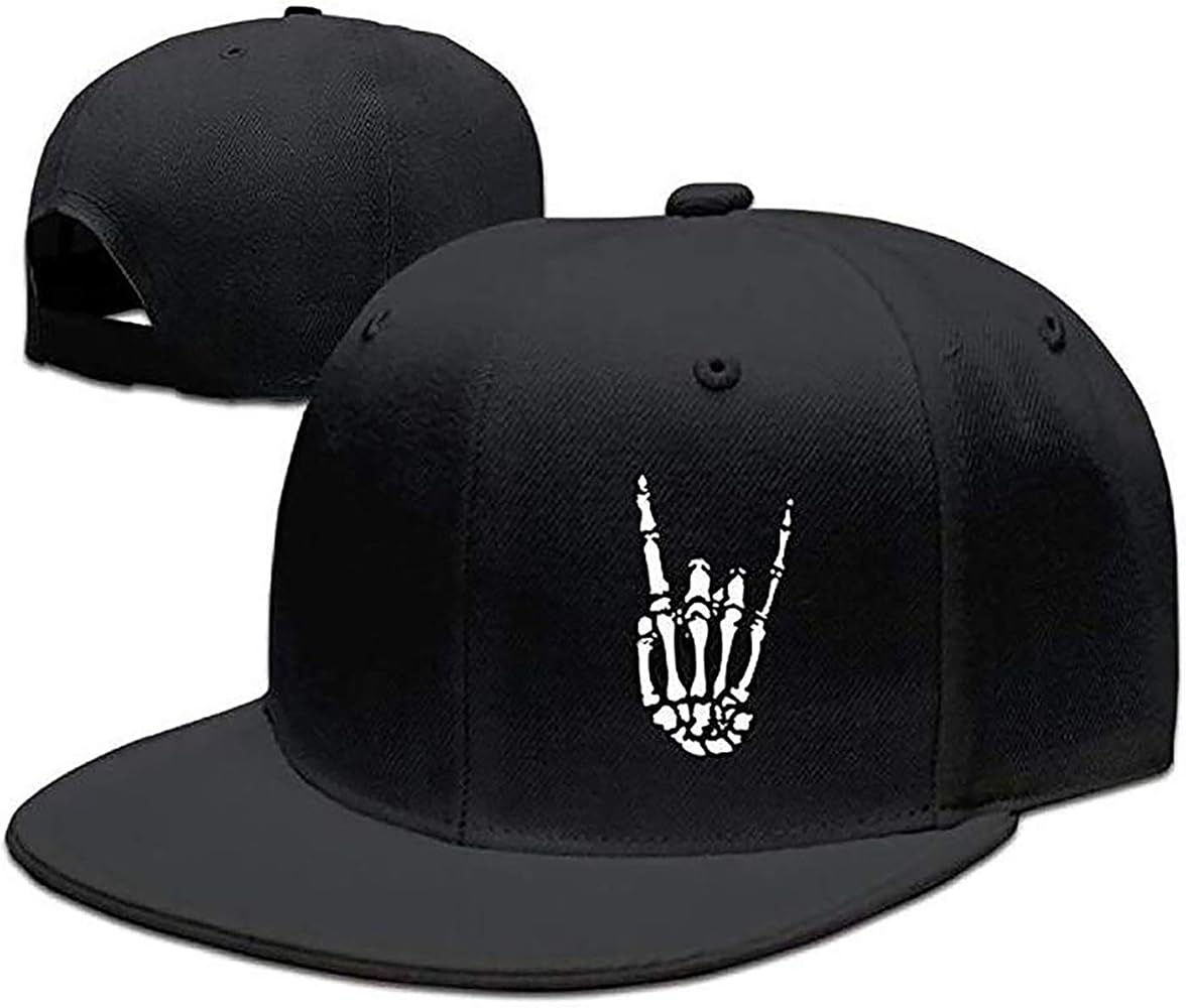 Snapback Hats for Men Baseball Cap Adjustable Flat Bill Trucker Dad Gift Skull Hat Skeleton Hand Snap Backpack Skateboard Hats for Boys Teen Black