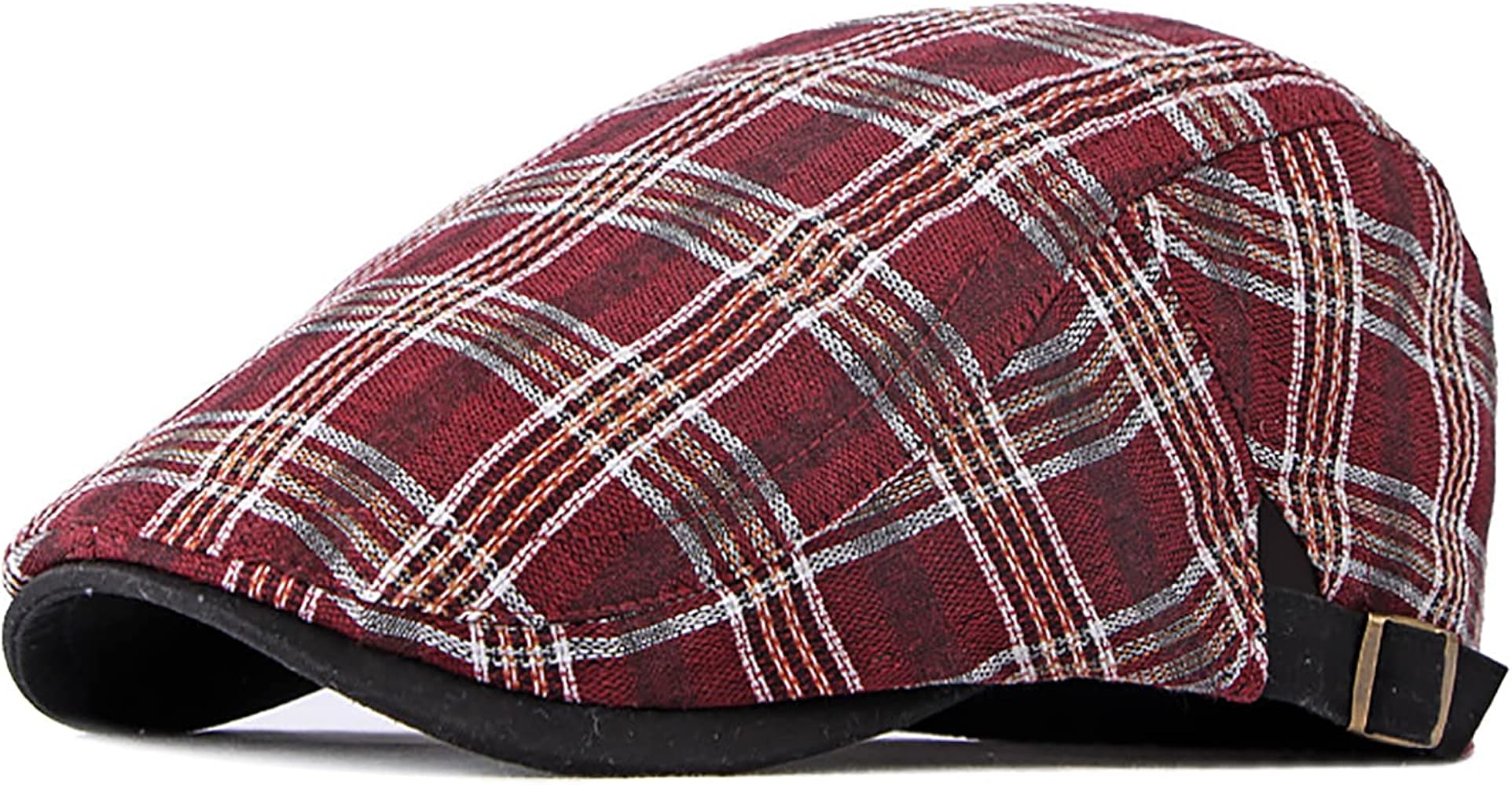 Men's Newsboy Caps Colorful Striped Classic Adjustable Plaid Beret Buckle Cabbie Hat