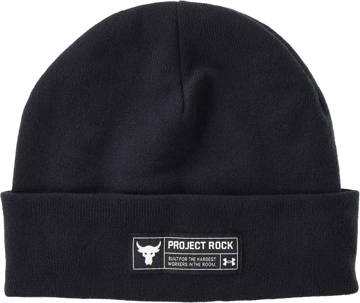 Under Armour Men's Project Rock 'Hardest Worker' Beanie Hat (Black/White)