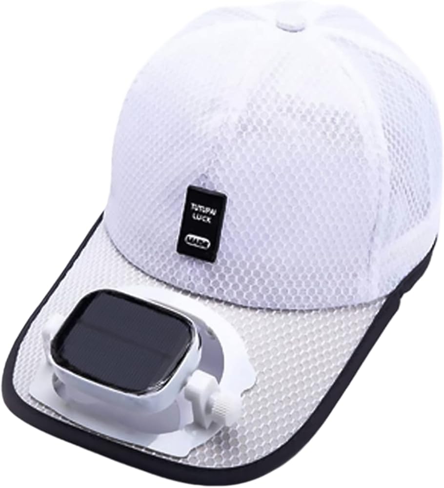 Mens Baseball Cap with Solar Fan, Summer UV Protection Wide Brim Sun Hat Mesh Beach Hats, Solar Powered/USB Charging