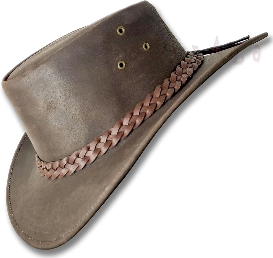 Oiled Leather Hat Australian Outback Aussie Western Cowboy Mens Womens Kids Black Brown WO HL11 US