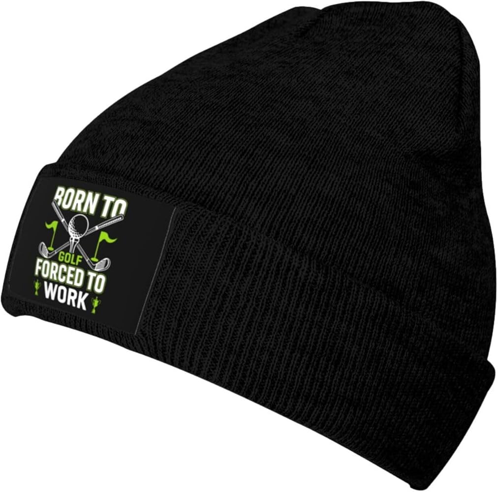 Born to Golf Forced to Work Beanie Hat for Men Women Soft Cozy Knit Hats Winter Warm Skull Cap