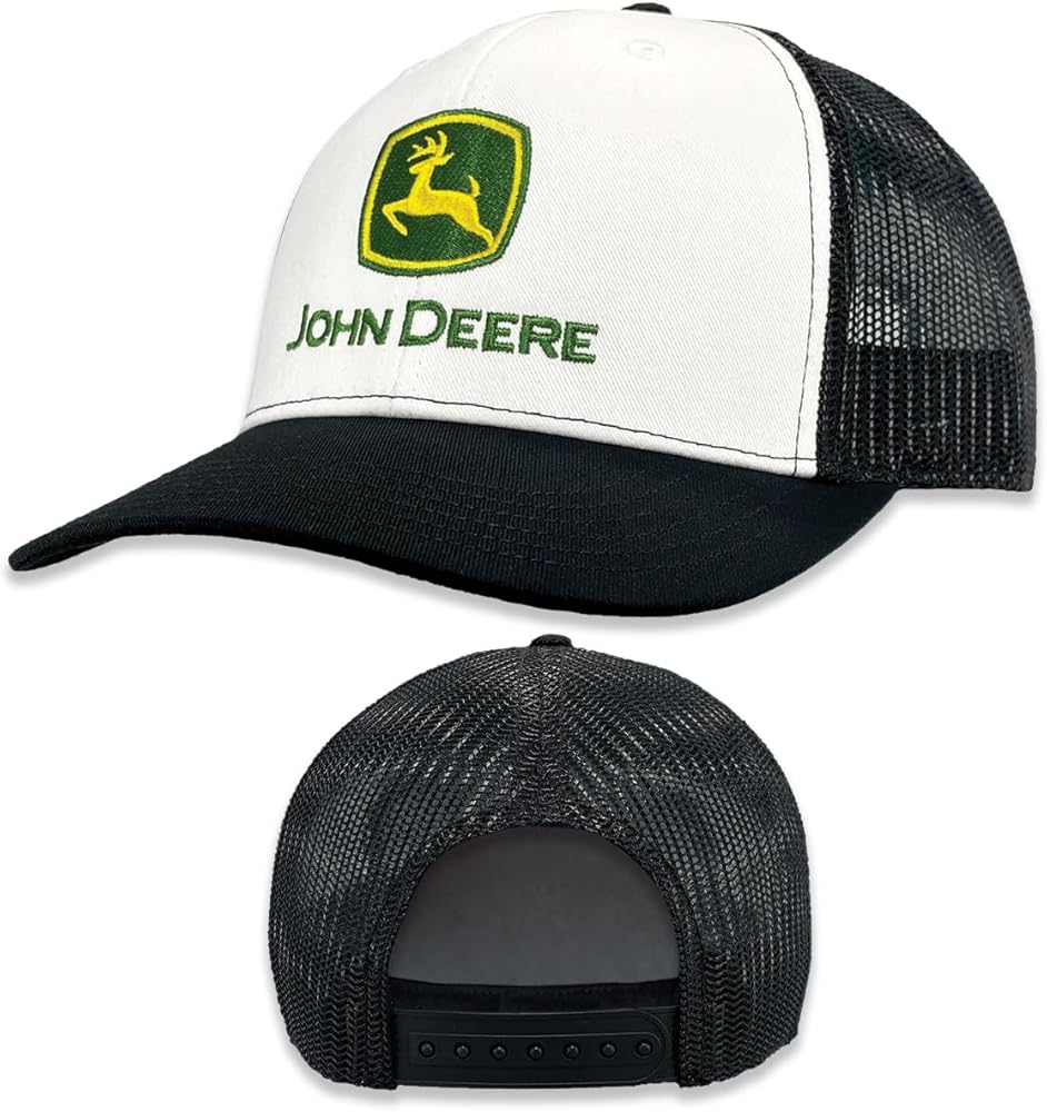 John Deere Baseball Cap Trucker Hat 13083346Whbk Current Baseball Cap Trucker Hat Trademark Embroidery Ywgr White/Black