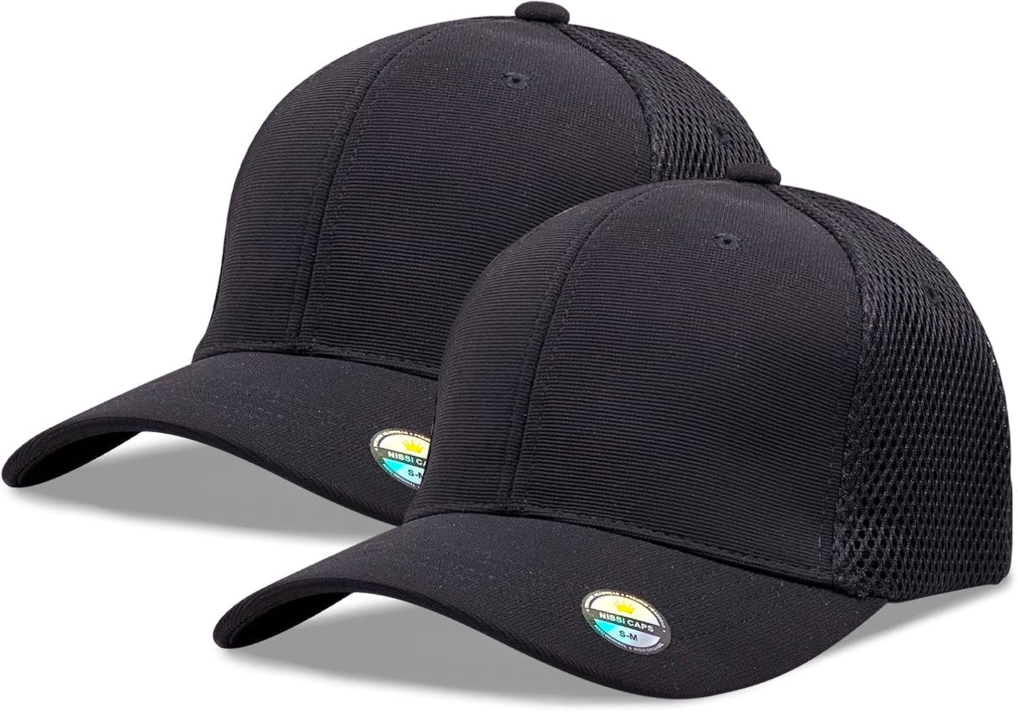 [2 Pack] Hybrid Stretch-Fitted Trucker Cap, Baseball Cap with Air Mesh