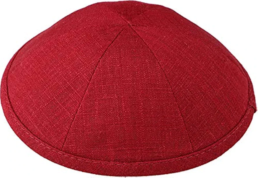 Judaica Place Linen Kippah 7" Diameter - Linen 6 Part Kippah - Durable & Lightweight Yarmulkah (Burgundy)