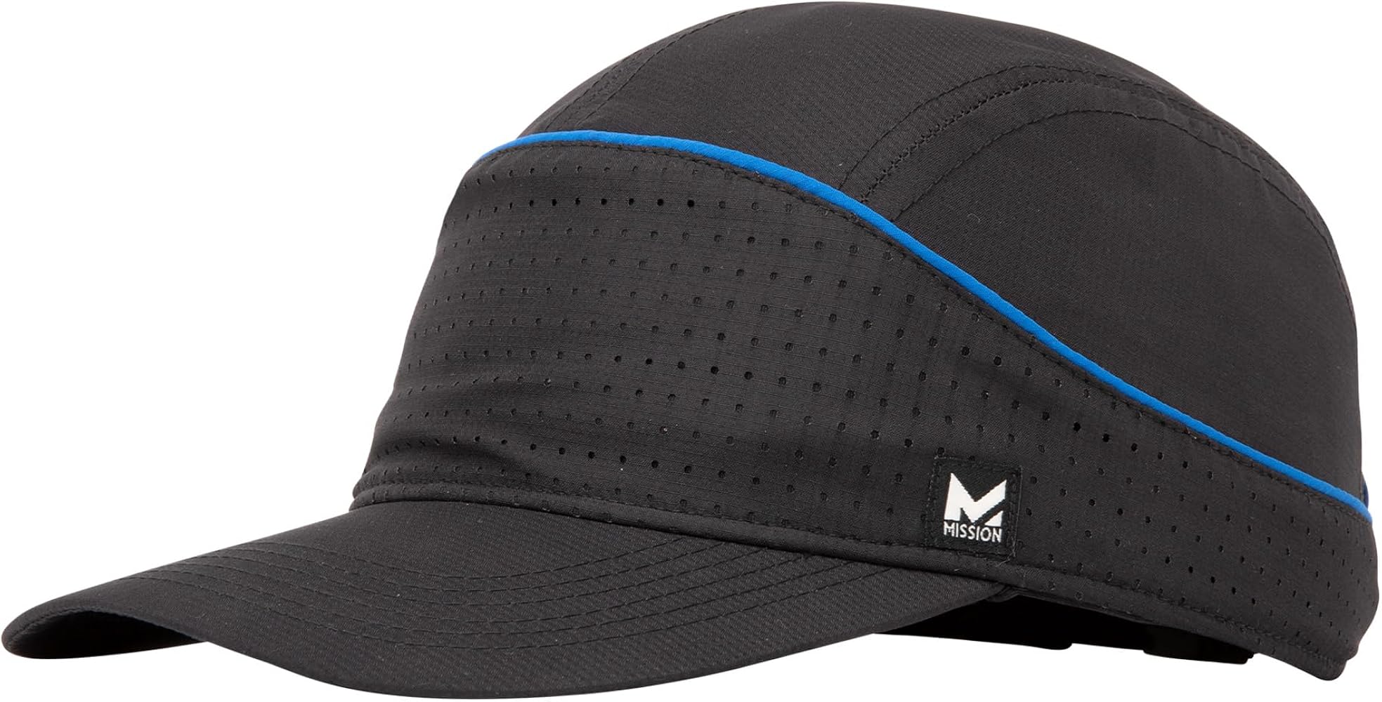 MISSION Cooling Racer Hat, Black/Mission Blue - Unisex Baseball Cap for Men & Women - Lightweight & Adjustable - Cools Up to 2 Hours - UPF 50 Sun Protection - Machine Washable