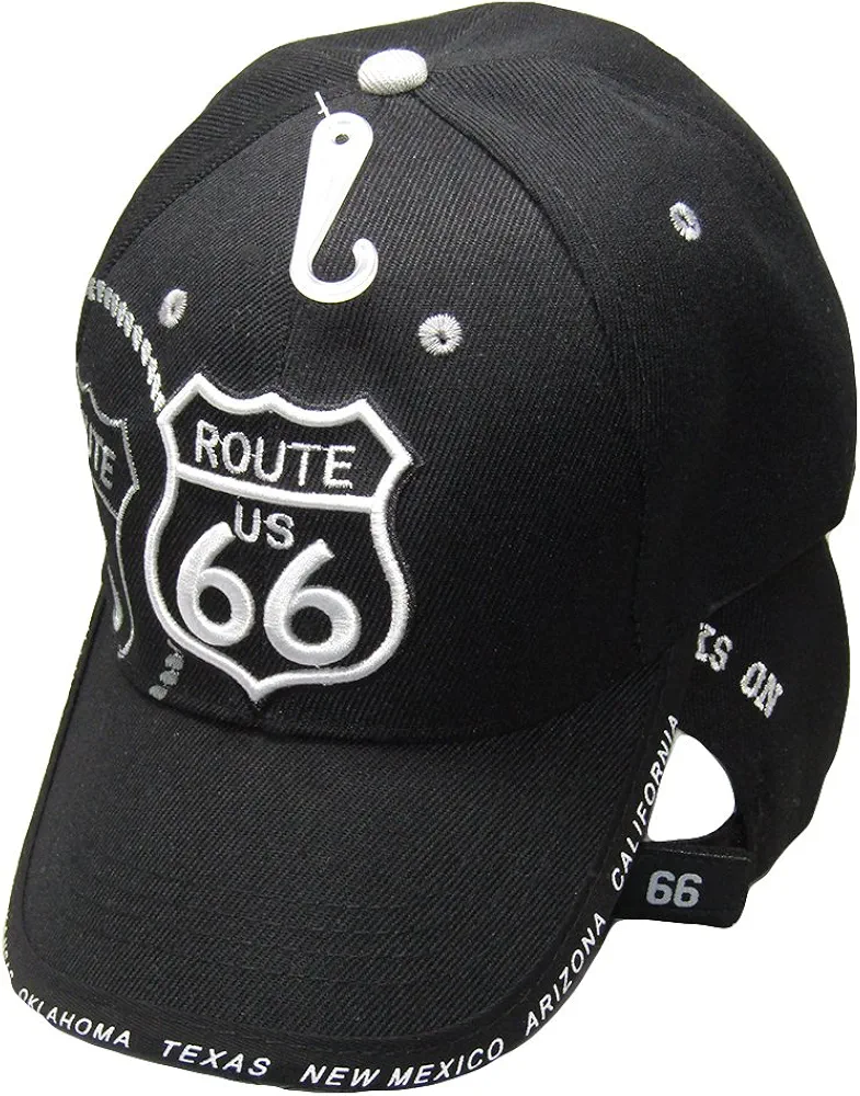 AES Route 66 Rte 66 Get Your Kicks State Highway Black Embroidered Cap Hat (TW)