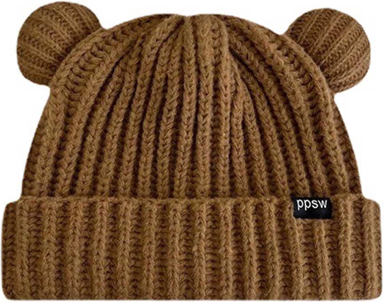 Winter Knit Hat for Women Winter Elastic Bear Ear Baggy Thermal Skull Beanie Caps Autumn Winter Cute Crochet Beanies