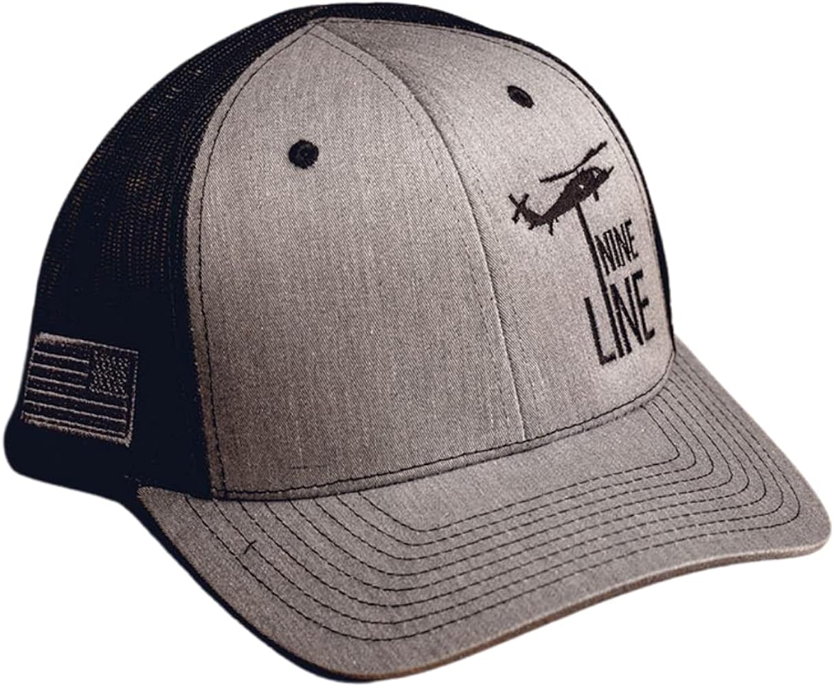 Nine Line Snapback Dropline Hat - Adjustable Baseball Cap with Mesh - Embroidered American Flag and NL Dropline