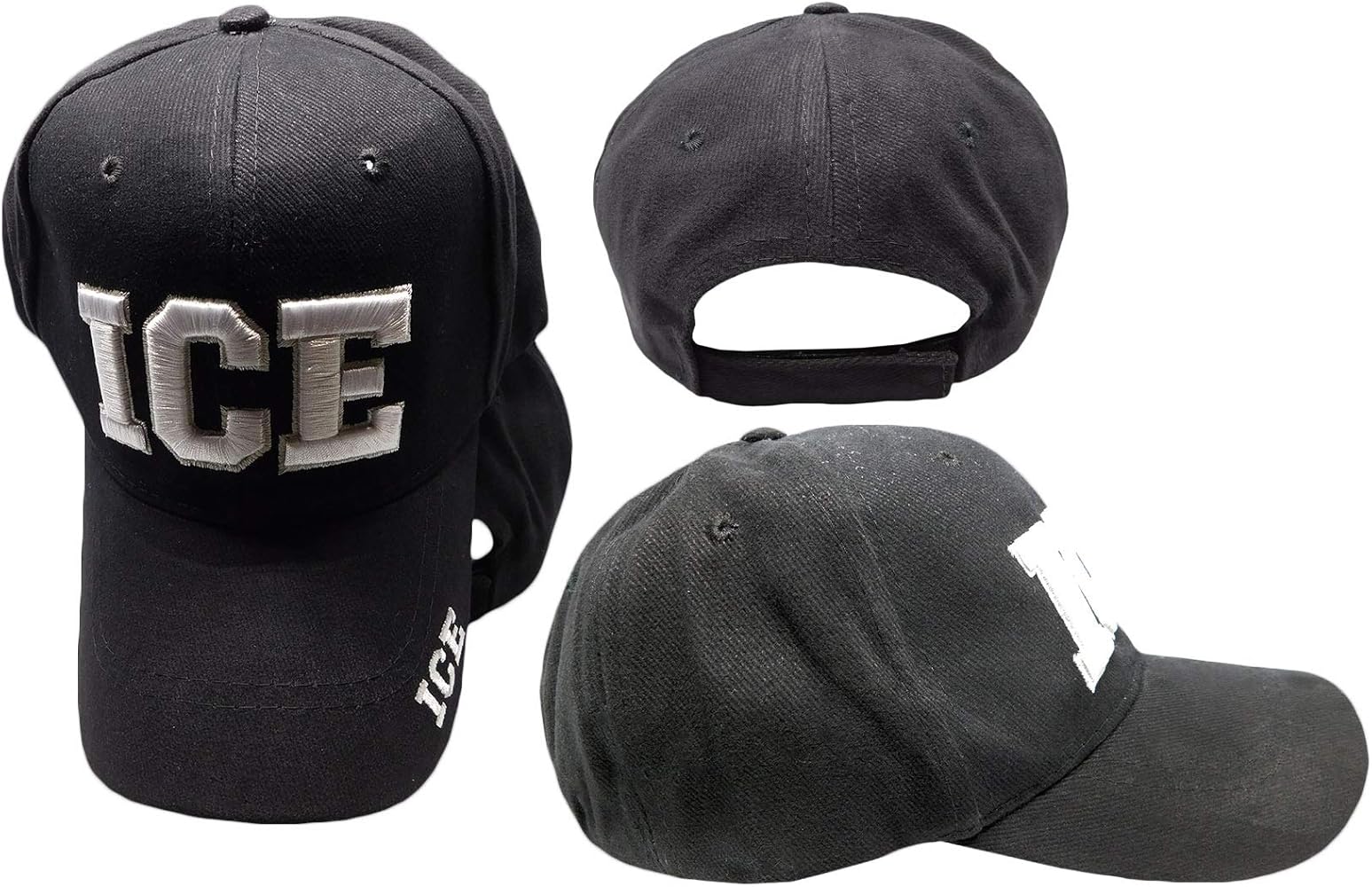 ICE Immigration & Customs Enforcement White Letter Grey Shadow Black Hat Cap