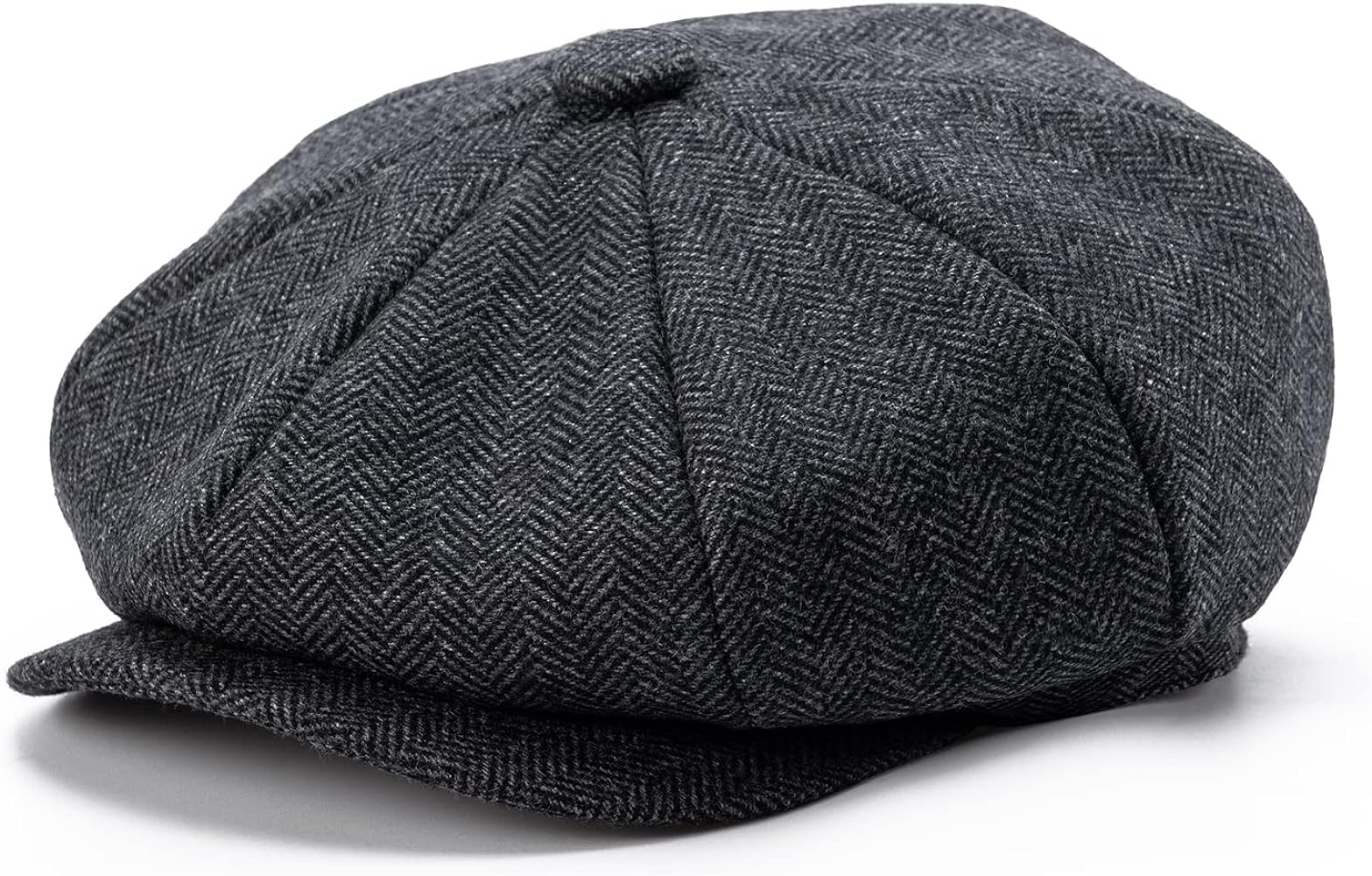 Men's 8 Panel Wool Blend Newsboy Flat Cap Herringbone Tweed Hat