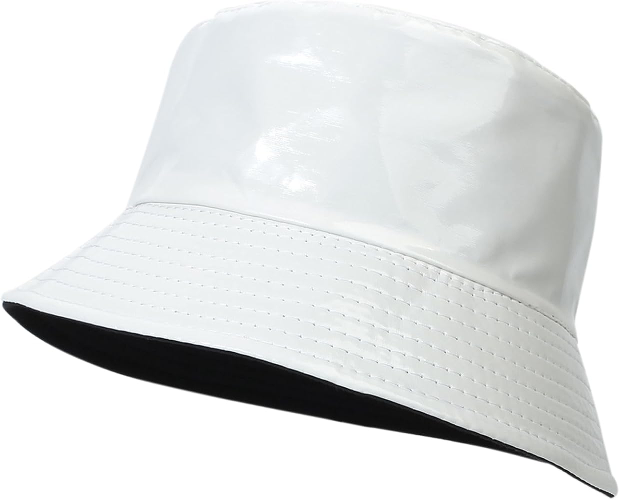 Reversible PU Leather Bucket Hats for Women Double-Side-Wear Fishmen Hat Trendy Metallic Cap Outdoor Travel Sunhat