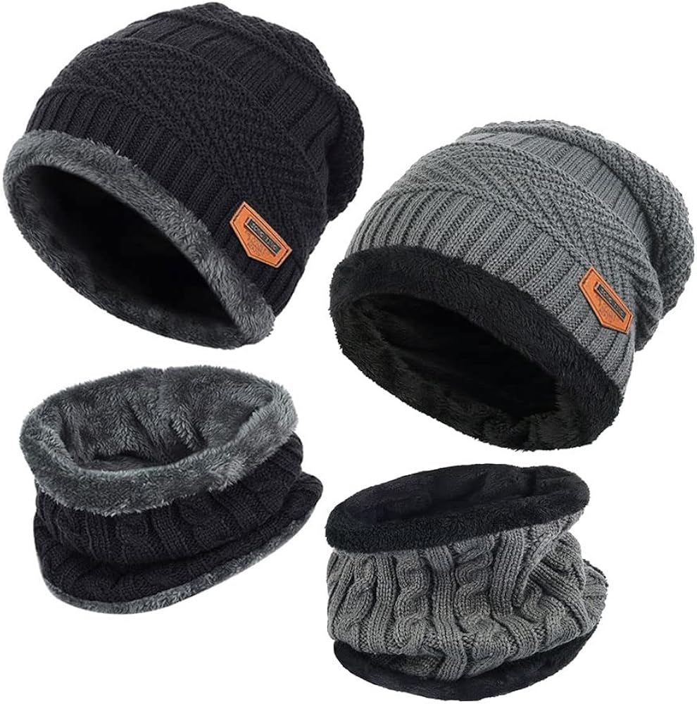 4 Pieces Mens Womens Winter Beanie Hat Scarf Set Knit Warm Men's Hats & Caps Neck Warmer Beanie Hat for Men & Women