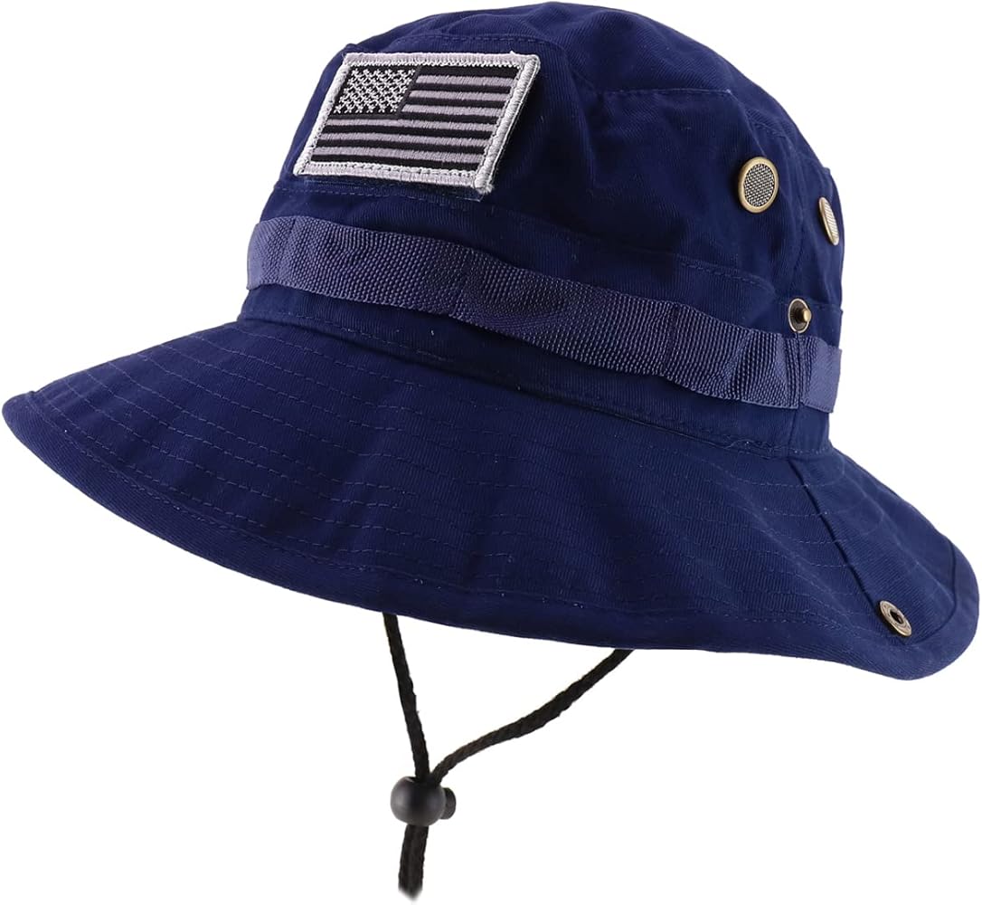 XXL Big Size Boonie Jungle Outdoor Hat with American Flag Patch