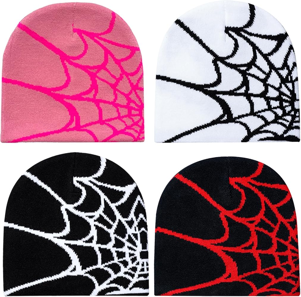 4 Pcs Y2k Beanies Spider Web Beanie Y2k Hat Winter Knitted Hat for Women Men Graphic Beanie Black Beanies