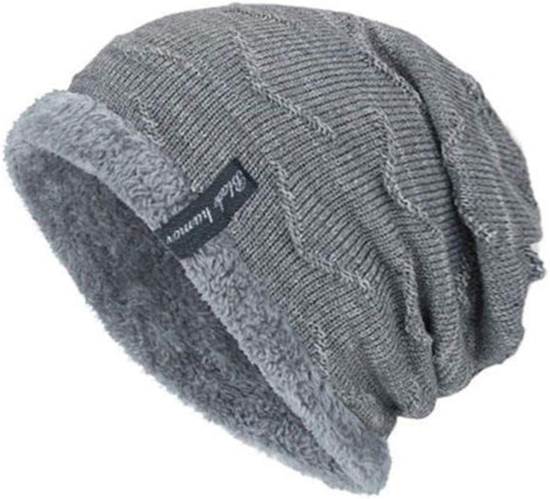 Mens Plus Velvet Knitted Stripe Beanie Hats Outdoor Winter Warm Skullies Beanies